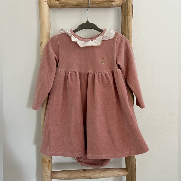 River Island Dusty Pink Corduroy Dress & Bloomers  9-12 months - Picture 3 of 5